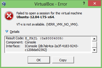 Virtualbox fel error